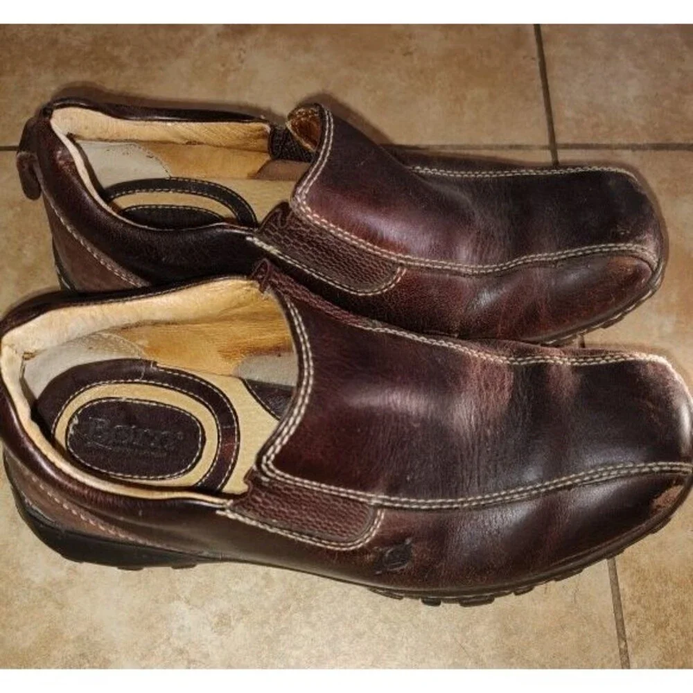Born Men’s Slip On Casual Brown Leather Upper Shoes Size 7 Eur Size 40